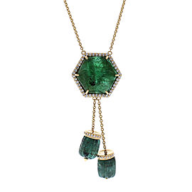 29.50 Carat Total Carved Emerald and Diamond Pendant Necklace in 18 Karat Gold