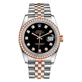 Rolex New Style Datejust Rose Two Tone Custom Diamond Bezel & Black Diamond Dial on Jubilee Bracelet