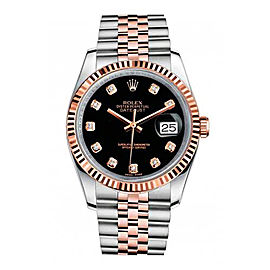 Rolex New Style Datejust Rose Two Tone Fluted Bezel & Black Diamond Dial on Jubilee Bracelet