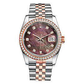 Rolex New Style Datejust Rose Two Tone Custom Diamond Bezel & Black Mother of Pearl Diamond Dial on Jubilee Bracelet