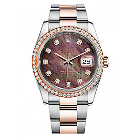 Rolex New Style Datejust Rose Two Tone Custom Diamond Bezel & Black Mother of Pearl Diamond Dial on Oyster Bracelet