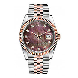 Rolex New Style Datejust Rose Two Tone Fluted Bezel & Black Mother of Pearl Diamond Dial on Jubilee Bracelet