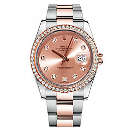 Rolex New Style Datejust Rose Two Tone Custom Diamond Bezel & Champagne Diamond Dial on Oyster Bracelet