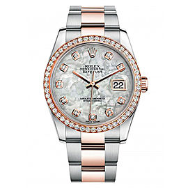 Rolex New Style Datejust Rose Two Tone Custom Diamond Bezel & Mother of Pearl Diamond Dial on Oyster Bracelet