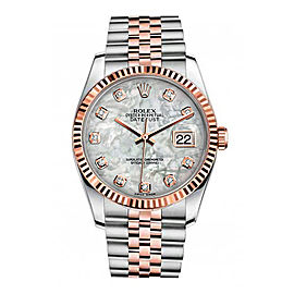 Rolex New Style Datejust Rose Two Tone Fluted Bezel & Mother of Pearl Diamond Dial on Jubilee Bracelet