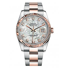 Rolex New Style Datejust Rose Two Tone Fluted Bezel & Mother of Pearl Diamond Dial on Oyster Bracelet