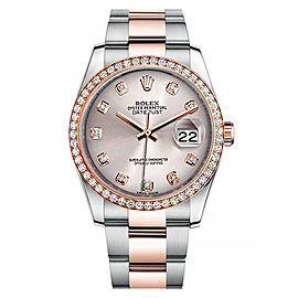 Rolex New Style Datejust Rose Two Tone Custom Diamond Bezel & Silver Diamond Dial on Oyster Bracelet