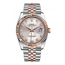 Rolex New Style Datejust Rose Two Tone Fluted Bezel & Silver Diamond Dial on Jubilee Bracelet