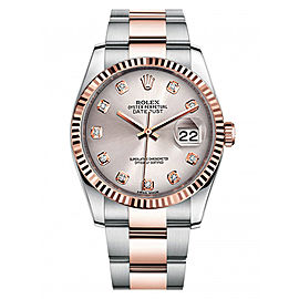 Rolex New Style Datejust Rose Two Tone Fluted Bezel & Silver Diamond Dial on Oyster Bracelet