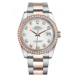 Rolex New Style Datejust Rose Two Tone Custom Diamond Bezel & White Diamond Dial on Oyster Bracelet