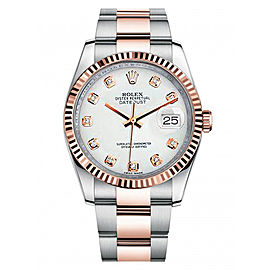 Rolex New Style Datejust Rose Two Tone Fluted Bezel & White Diamond Dial on Oyster Bracelet