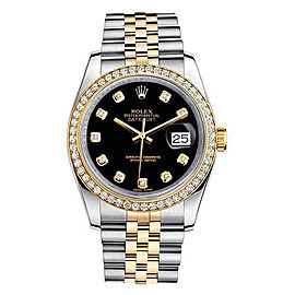 Rolex New Style Datejust Two Tone Custom Diamond Bezel & Black Diamond Dial on Jubilee Bracelet