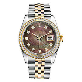 Rolex New Style Datejust Two Tone Custom Diamond Bezel & Black Mother of Pearl Diamond Dial on Jubilee Bracelet