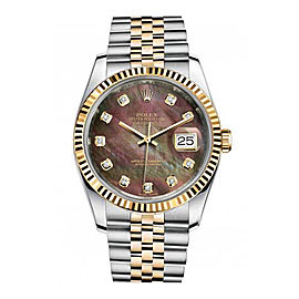 Rolex New Style Datejust Two Tone Fluted Bezel & Custom Black Mother of Pearl Diamond Dial on Jubilee Bracelet