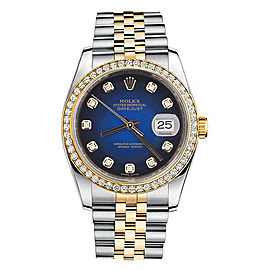 Rolex New Style Datejust Two Tone Custom Diamond Bezel & Blue Diamond Dial on Jubilee Bracelet