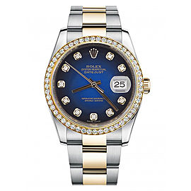 Rolex New Style Datejust Two Tone Custom Diamond Bezel & Blue Diamond Dial on Oyster Bracelet