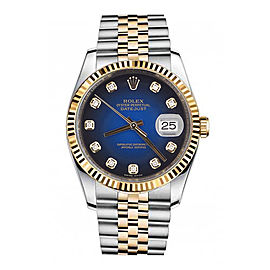 Rolex New Style Datejust Two Tone Fluted Bezel & Custom Blue Diamond Dial on Jubilee Bracelet