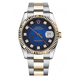 Rolex New Style Datejust Two Tone Fluted Bezel & Custom Blue Diamond Dial on Oyster Bracelet