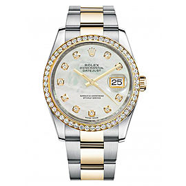 Rolex New Style Datejust Two Tone Custom Diamond Bezel & Mother of Pearl Diamond Dial on Oyster Bracelet