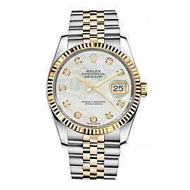 Rolex New Style Datejust Two Tone Fluted Bezel & Custom Mother of Pearl Diamond Dial on Jubilee Bracelet