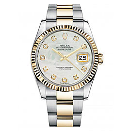 Rolex New Style Datejust Two Tone Fluted Bezel & Custom Mother of Pearl Diamond Dial on Oyster Bracelet