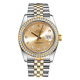 Rolex New Style Datejust Two Tone Custom Diamond Bezel & Champagne Diamond Dial on Jubilee Bracelet