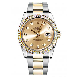 Rolex New Style Datejust Two Tone Custom Diamond Bezel & Champagne Diamond Dial on Oyster Bracelet