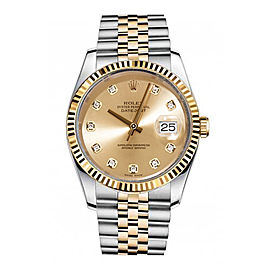 Rolex New Style Datejust Two Tone Fluted Bezel & Custom Champagne Diamond Dial on Jubilee Bracelet