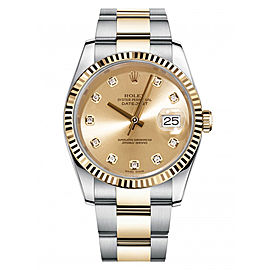 Rolex New Style Datejust Two Tone Fluted Bezel & Custom Champagne Diamond Dial on Oyster Bracelet