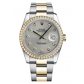 Rolex New Style Datejust Two Tone Custom Diamond Bezel & Silver Diamond Dial on Oyster Bracelet