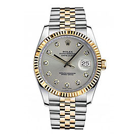 Rolex New Style Datejust Two Tone Fluted Bezel & Custom Silver Diamond Dial on Jubilee Bracelet