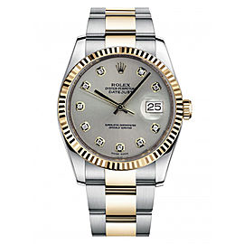 Rolex New Style Datejust Two Tone Fluted Bezel & Custom Silver Diamond Dial on Oyster Bracelet