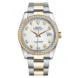 Rolex New Style Datejust Two Tone Custom Diamond Bezel & Custom White Diamond Dial on Oyster Bracelet