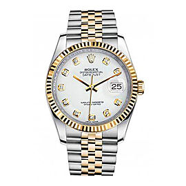 Rolex New Style Datejust Two Tone Fluted Bezel & Custom White Diamond Dial on Jubilee Bracelet