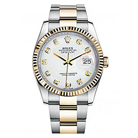 Rolex New Style Datejust Two Tone Fluted Bezel & Custom White Diamond Dial on Oyster Bracelet