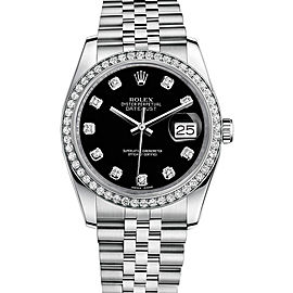 Rolex New Style Datejust Stainless Steel Custom Diamond Bezel & Black Diamond Dial on Jubilee Bracelet