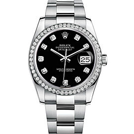 Rolex New Style Datejust Stainless Steel Custom Diamond Bezel & Black Diamond Dial on Oyster Bracelet