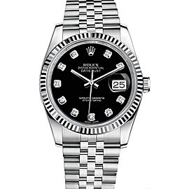 Rolex New Style Datejust Stainless Steel Fluted Bezel & Custom Black Diamond Dial on Jubilee Bracelet