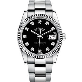 Rolex New Style Datejust Stainless Steel Fluted Bezel & Custom Black Diamond Dial on Oyster Bracelet