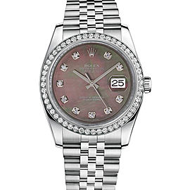 Rolex New Style Datejust Stainless Steel Custom Diamond Bezel & Black Mother of Pearl Diamond Dial on Jubilee Bracelet