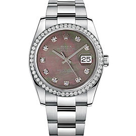 Rolex New Style Datejust Stainless Steel Custom Diamond Bezel & Black Mother of Pearl Diamond Dial on Oyster Bracelet