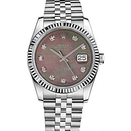 Rolex New Style Datejust Stainless Steel Fluted Bezel & Custom Black Mother of Pearl Diamond Dial on Jubilee Bracelet