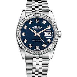 Rolex New Style Datejust Stainless Steel Custom Diamond Bezel & Blue Diamond Dial on Jubilee Bracelet