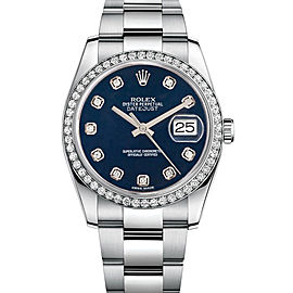 Rolex New Style Datejust Stainless Steel Custom Diamond Bezel & Blue Diamond Dial on Oyster Bracelet