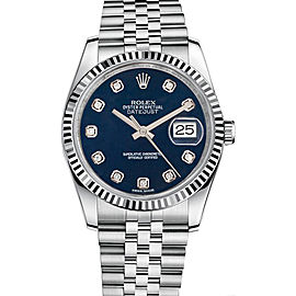 Rolex New Style Datejust Stainless Steel Fluted Bezel & Custom Blue Diamond Dial on Jubilee Bracelet