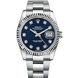 Rolex New Style Datejust Stainless Steel Fluted Bezel & Custom Blue Diamond Dial on Oyster Bracelet