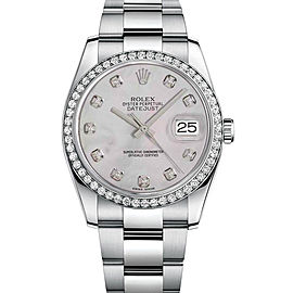 Rolex New Style Datejust Stainless Steel Custom Diamond Bezel & Mother of Pearl Diamond Dial on Oyster Bracelet