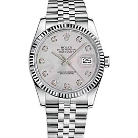 Rolex New Style Datejust Stainless Steel Fluted Bezel & Custom Mother of Pearl Diamond Dial on Jubilee Bracelet