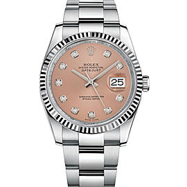 Rolex New Style Datejust Stainless Steel Fluted Bezel & Custom Pink Diamond Dial on Oyster Bracelet