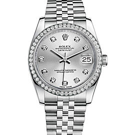 Rolex New Style Datejust Stainless Steel Custom Diamond Bezel & Silver Diamond Dial on Jubilee Bracelet